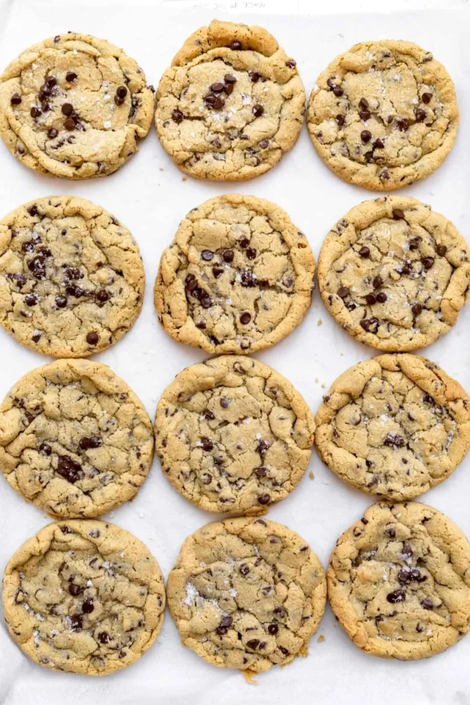 Stack of gluten free chocolate chip cookie ice cream sandwiches