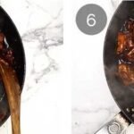 Chicken searing in the pan with garlic, sauce reducing