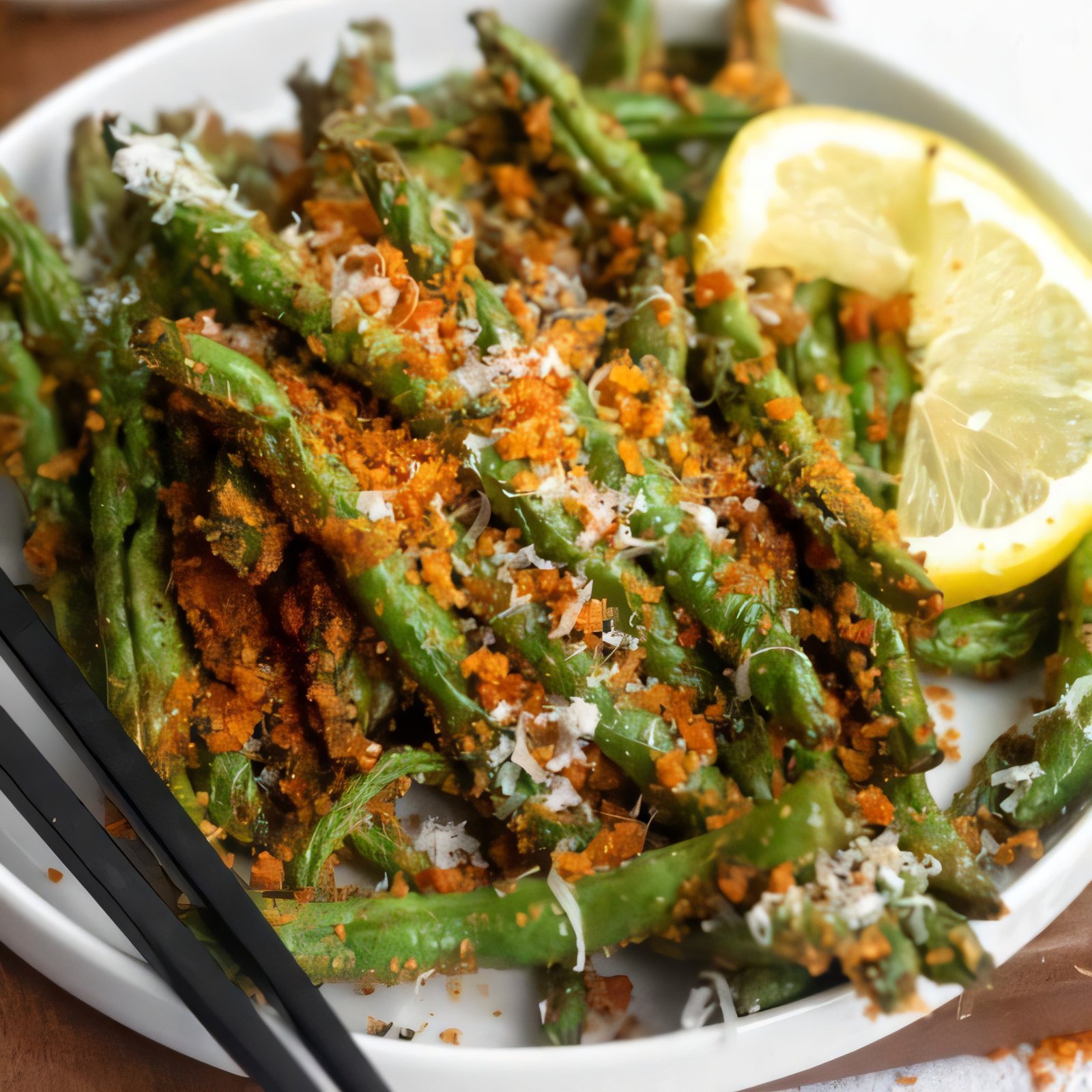 Crispy parmesan topped air fryer green beans